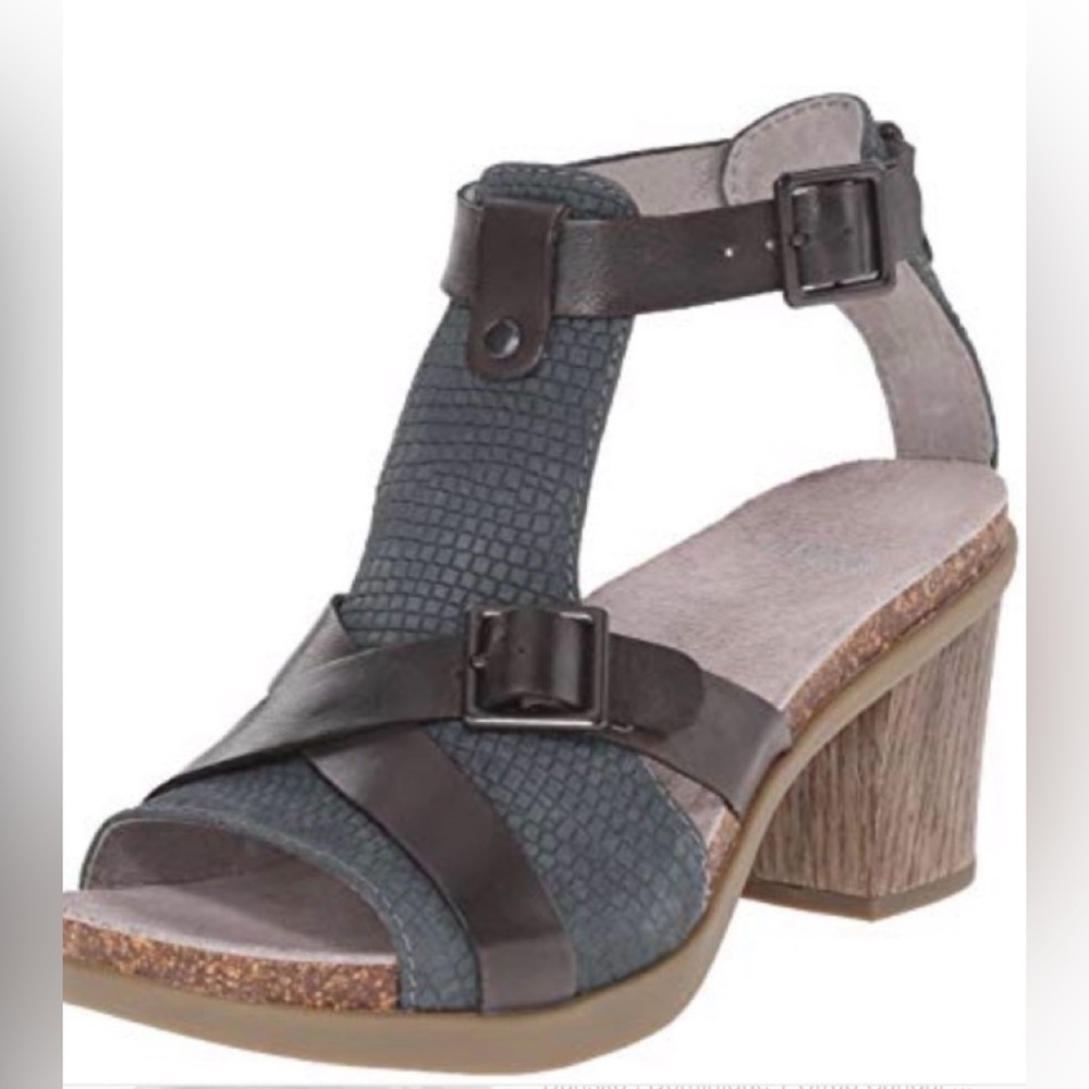 Dansko Dominique brown Teal Strappy Block Heel Sandals 38 7